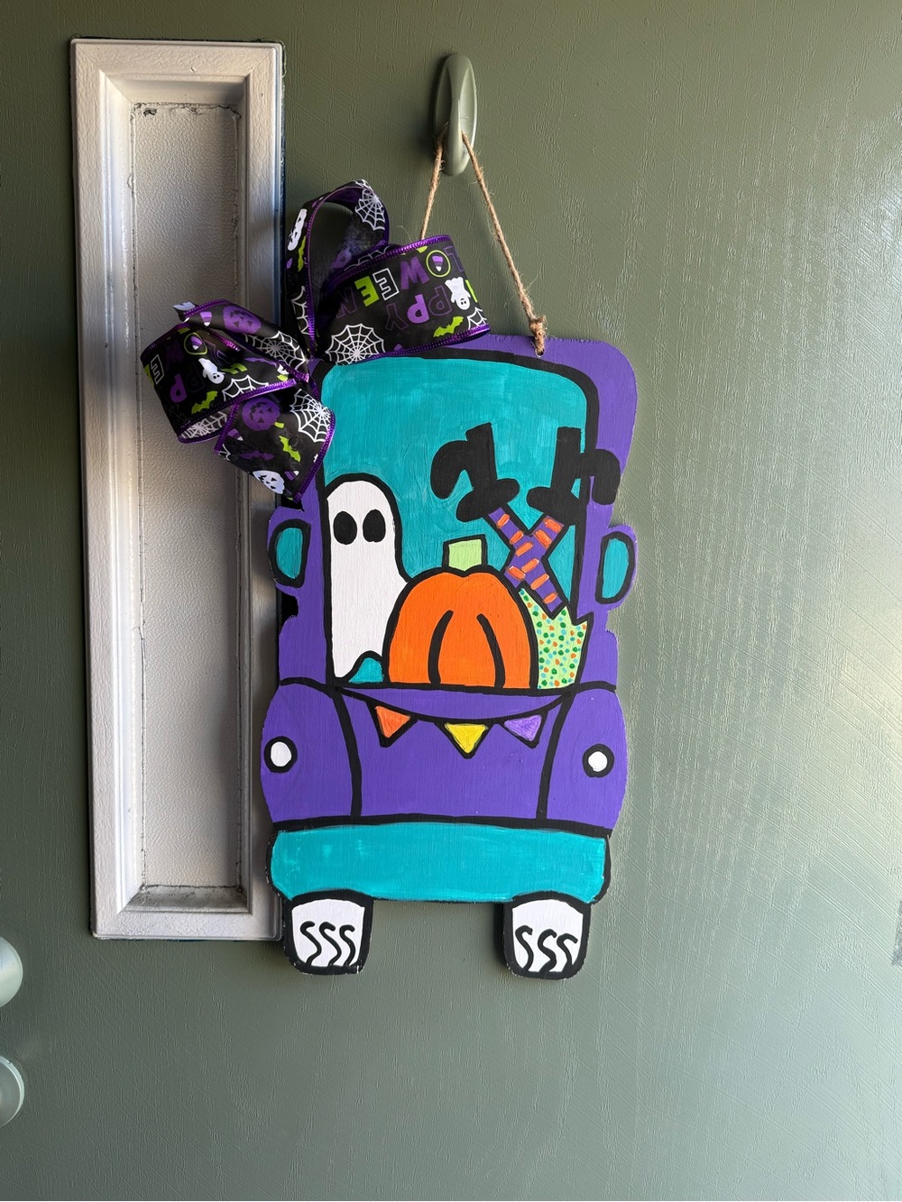 Halloween Truck Door Hanger - Purple & Teal Decorative Sign